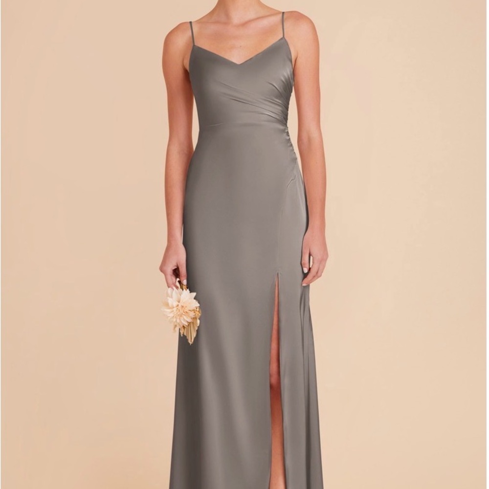 Birdy Grey Silver Satin Maxi Dress with Draped Bodice